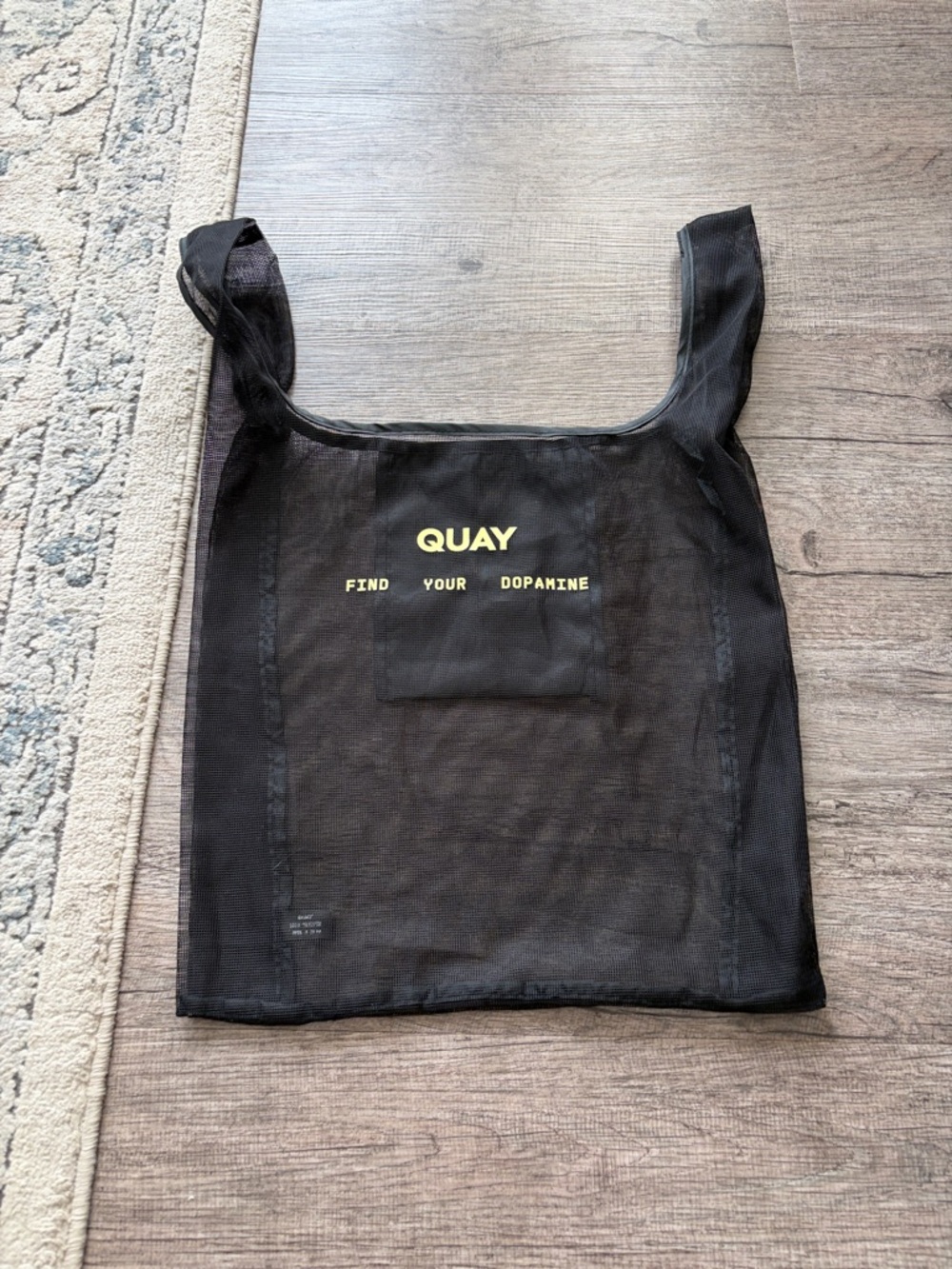 QUAY Mesh Tote Bag - Black with Yellow Logo